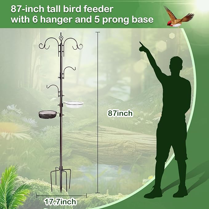 YINGYM Bird Feeding Station Kit, 87 Inches Bird Feeder Pole for Outside, Premium Feeder Stand Hanging Kit with Water Bowl, Mesh Tray and Metal Suet for Attracting Wild Birds