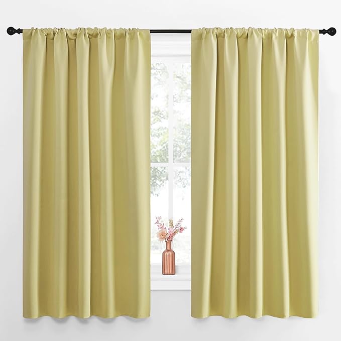 NICETOWN Blackout Curtains for Living Curtains, Paler Yellow, 52 by 63 Inch