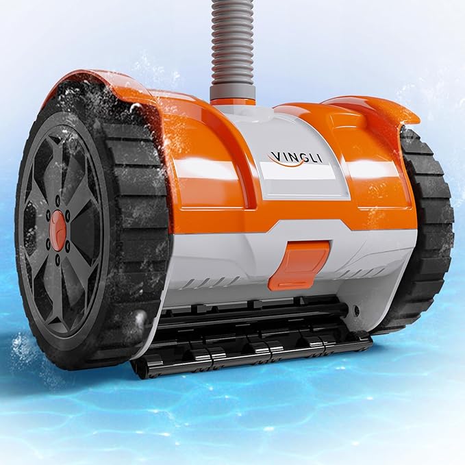 (2025 Upgrade) VINGLI Automatic Suction-Side Pool Vacuum Cleaner, Powerful Wall-Climbing Sweeper for Inground Pools, Includes 39.6ft Tangle-Free Hose (Orange&Gray)