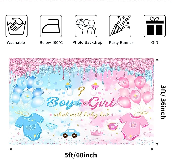 Avezano Boy or Girl Gender Reveal Party Decoration Pink Blue Balloon Background for Baby Shower Banner Supplies (5x3ft)