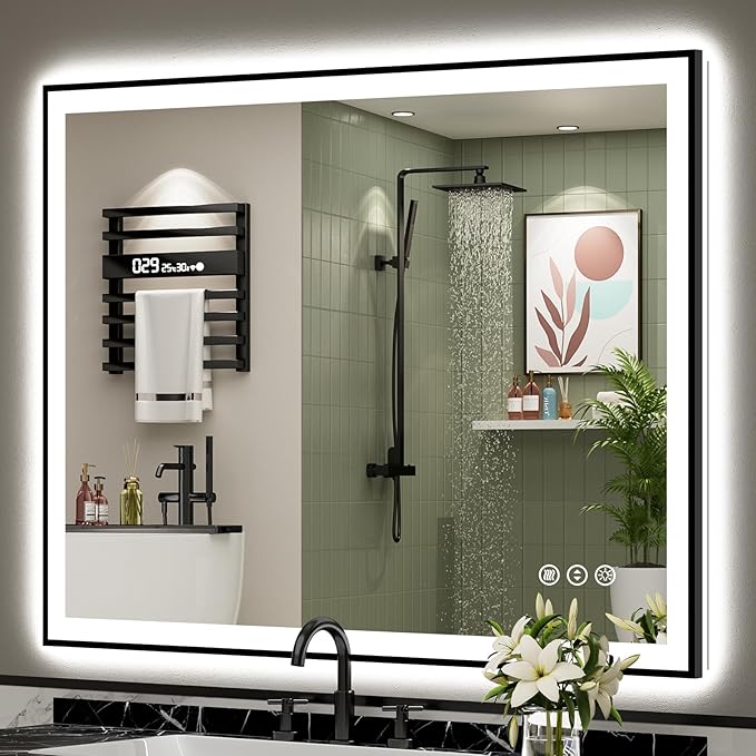 48x40 Black Framed LED Bathroom Mirror