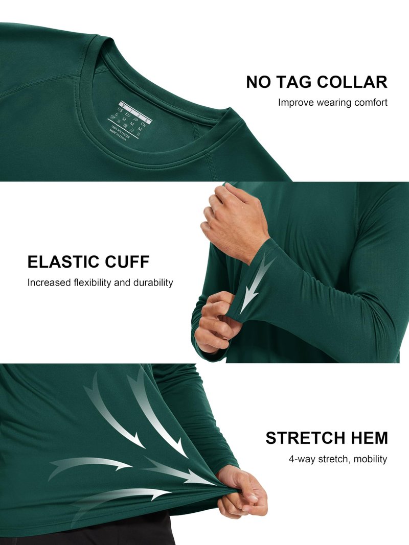 MAGCOMSEN Men's Dark Green Long Sleeve Athletic Shirt UPF 50+ Sun Protection Quick Dry Polyester