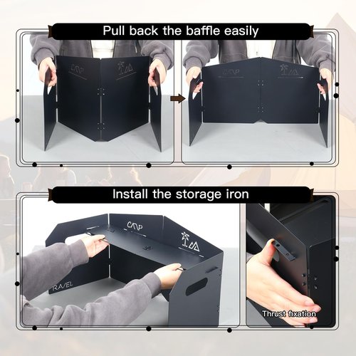 KOYILTD 4 Plates Camping Stove Windscreen Metal Wind Blocker Folding Stove Windshield with Storage Bag Stove Wind Screen for Outdoor Camping Accessories for Camping, Hiking, Cooking, Picnic (Model 1)