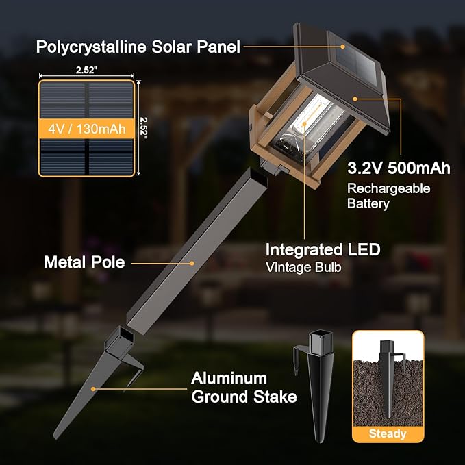 XMCOSY+ Solar Pathway Lights Outdoor Waterproof IP65 - Dual-Tone 25 LM LED Solar Garden Lights for Yard, Glass Outdoor Lighting for Garden Patio Yard Landscape Walkway Driveway Lawn Decor (Warm White)