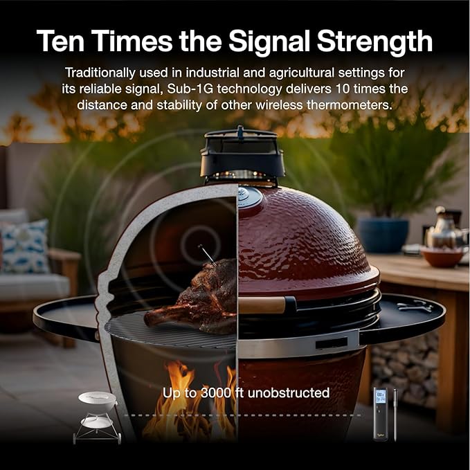 Sync Wireless Bluetooth Smart Meat Thermometer with WiFi | Standalone Base and Control | Unlimited Range | Enhanced 10X Signal for Improved Stability | NIST Certified Accuracy | BBQ Oven Smoker Grill