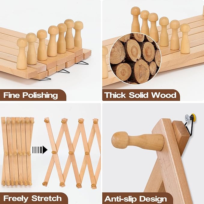 SCUNDA Wall Rack with 20 Hooks, Wooden Wall Expandable Coat Rack