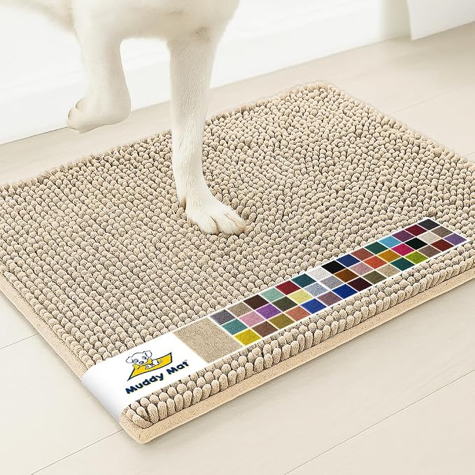 Muddy Mat® | Super Water Absorbent Door Mat Indoor, Microfiber Quick Dry Chenille Entryway Rug, Slip Resistant Front Door Mat, Indoor Mats for Entryway, Machine Washable Pet Rug, Beige 30" x 60"
