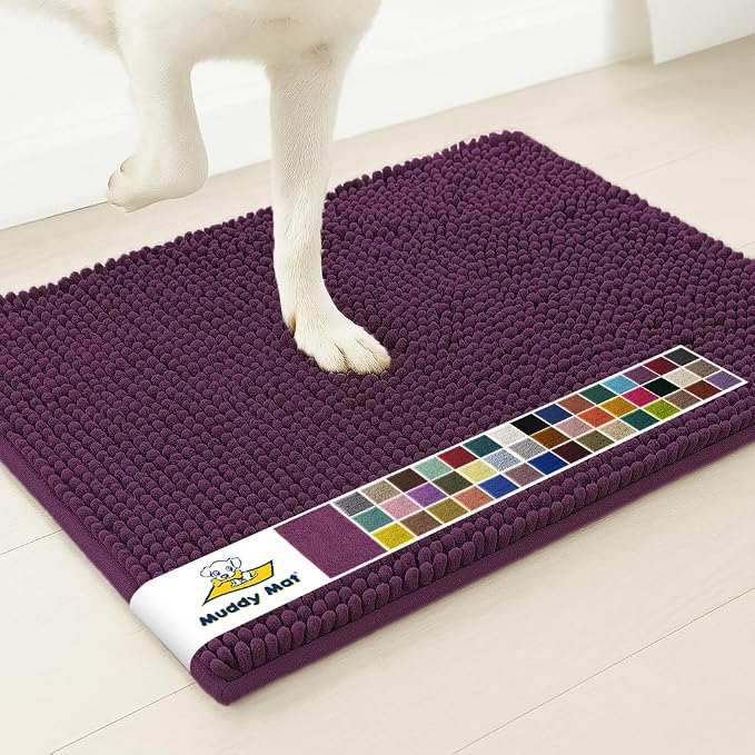 Muddy Mat® | Super Water Absorbent Door Mat Indoor, Microfiber Quick Dry Chenille Entryway Rug,Slip Resistant Front Door Mat,Indoor Mats for Entryway,Machine Washable Pet Rug, Dark Purple 3ft x 4ft