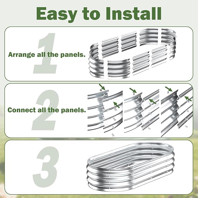 Galvanized Raised Garden Bed Outdoor, 4x2x1ft Metal Heavy Duty Planter Boxes for Gardening, Easy Assemble Bottomless Small Oval Plant Container Kit for Vegetable, Flower, Fruit, Silver, 1Pack