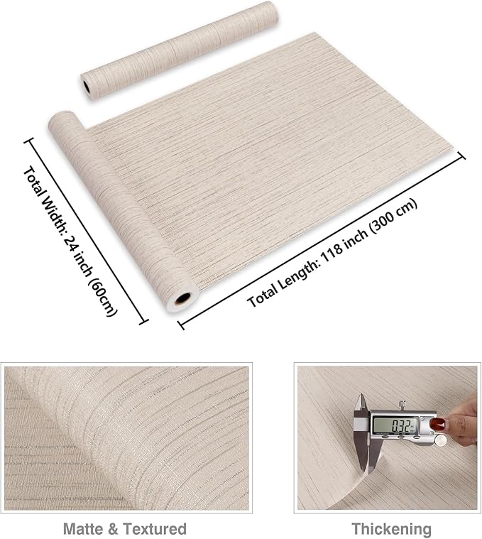 CRE8TIVE Wide 24"x118" Cream White Grasscloth Wallpaper Textured Wallpaper