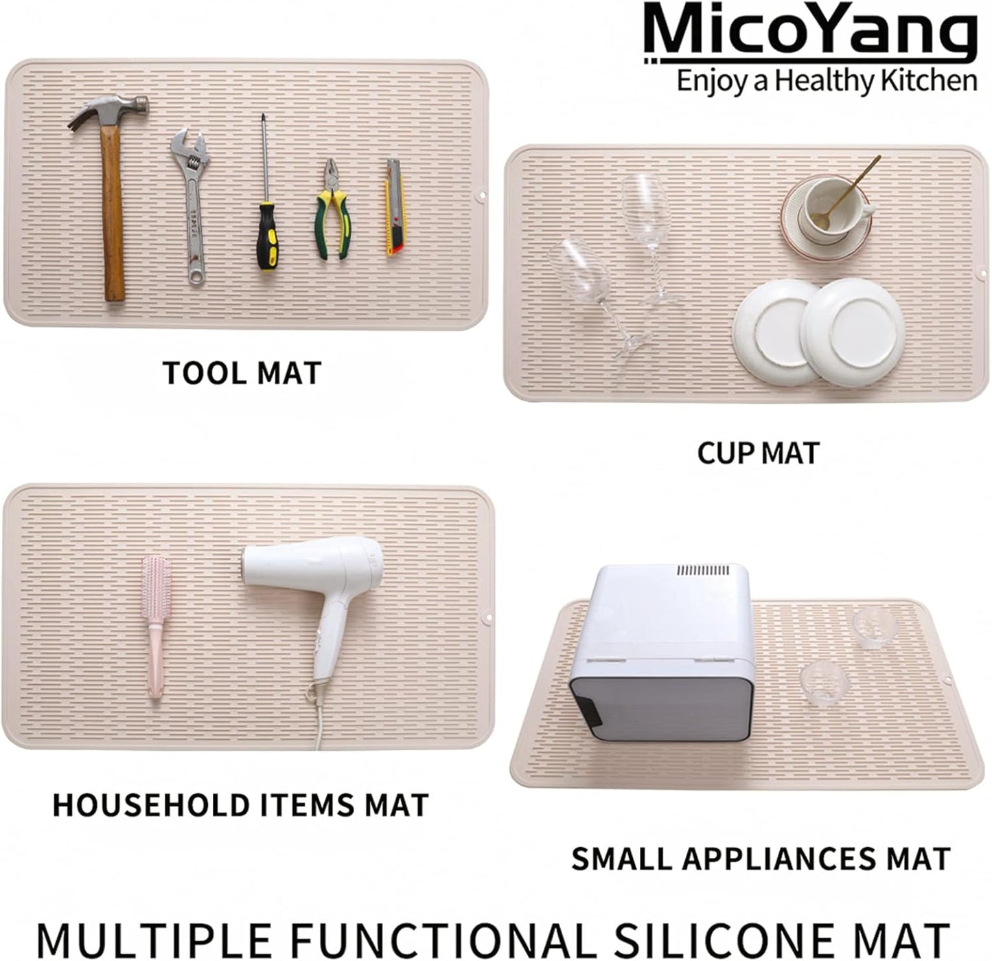 Silicone Dish Drying Mat for Multiple Usage,Easy clean,Eco-friendly,Heat-resistant Silicone Mat for Kitchen Counter or Sink,Refrigerator or Drawer Liner Tapioca 4XL 32 inches x 18 inches