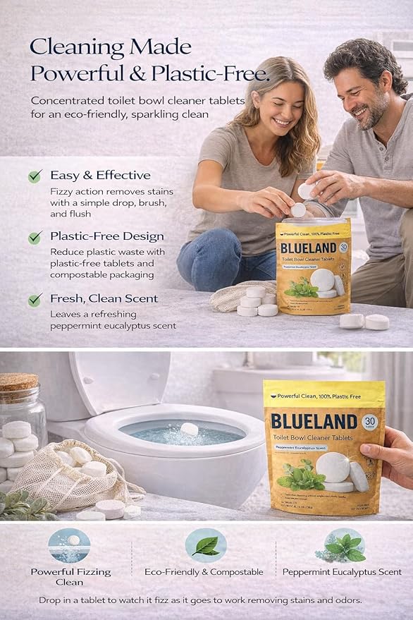 BLUELAND Toilet Bowl Cleaner Tablets. Peppermint Eucalyptus Scent. 30 Tablets.