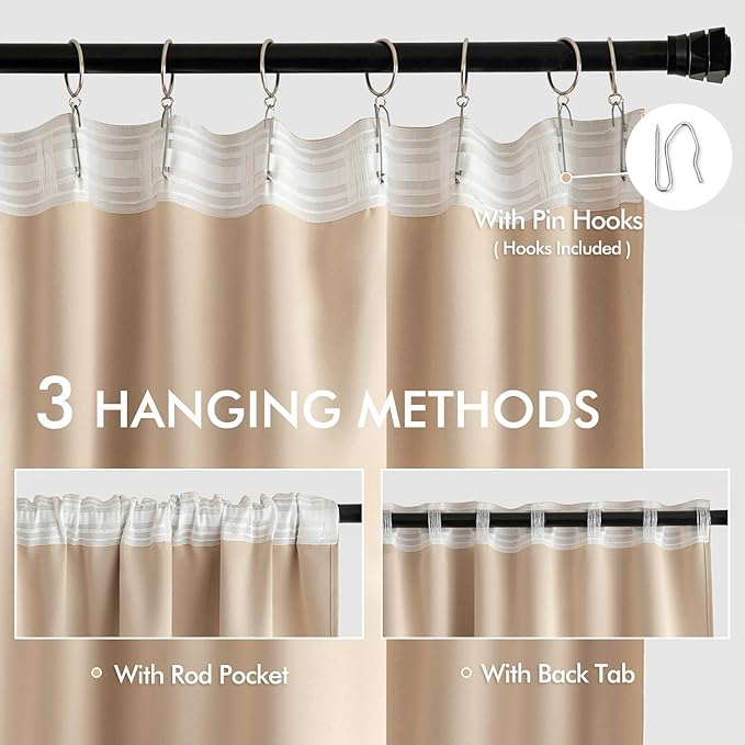 MIULEE Back Tab Beige Curtains 102 Inch Long 2 Panels Set