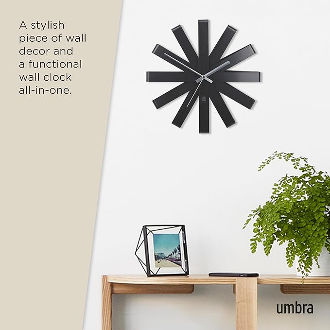 Umbra Ribbon Modern 12" Wall Clock, Silent Non Ticking Battery Operated Quartz