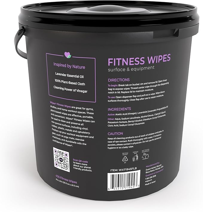 Wipex Fitness Wipes for Equipment Bundle - EWG Verified - Get 2 Buckets (1) Lemongrass & (1) Lavender Plant-Based Gym Equipment Wipes, Clean Surfaces & Mats, Safe Gym & Peloton Bike Cleaner