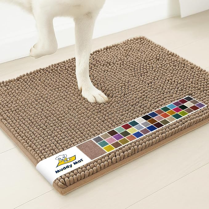 Muddy Mat® | Super Water Absorbent Door Mat Indoor, Microfiber Quick Dry Chenille Entryway Rug, Slip Resistant Front Door Mat, Indoor Mats for Entryway, Machine Washable Pet Rug, Tan 18" x 28"