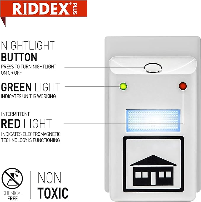 RIDDEX Plus Insect Repellent | Plug in, Mouse Deterrent - Pest Control for Defense Against Rats, Mice, Roaches, Bugs and Insects | Control Pests with No Toxins | White 2-Pack