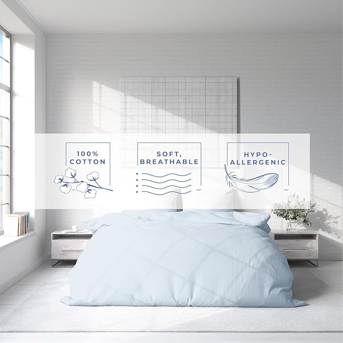 Kotton Culture 1 Pc Custom Size Duvet Cover Only -100% Egyptian Cotton Sateen 600 Thread Count Ultra Soft Premium Durable Comforter Cover Zipper Closure & Corner Ties (Blue Sky, Custom)