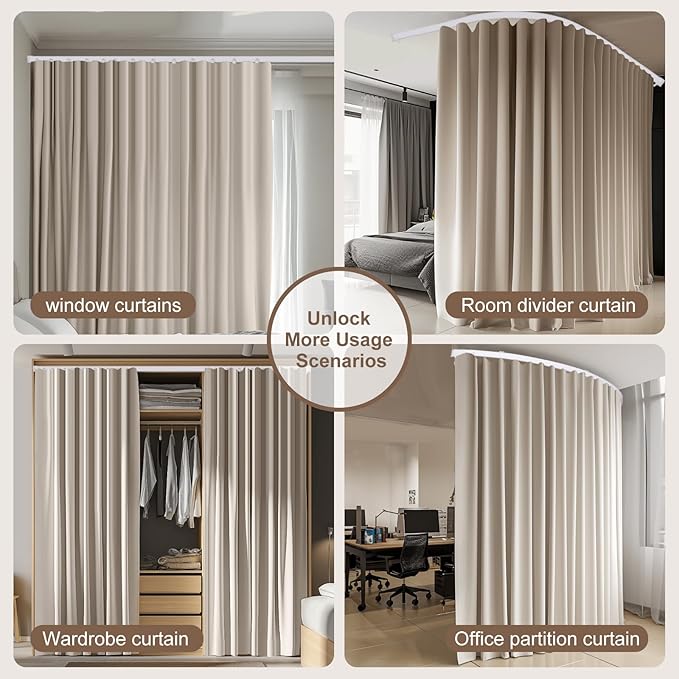 MaKefeile Room Divider Curtains & Flexible Bendable Tracks Set, Privacy
