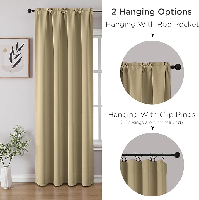 CUCRAF Beige Blackout Curtains Customize, Rod Pocket Room Darkening Curtain