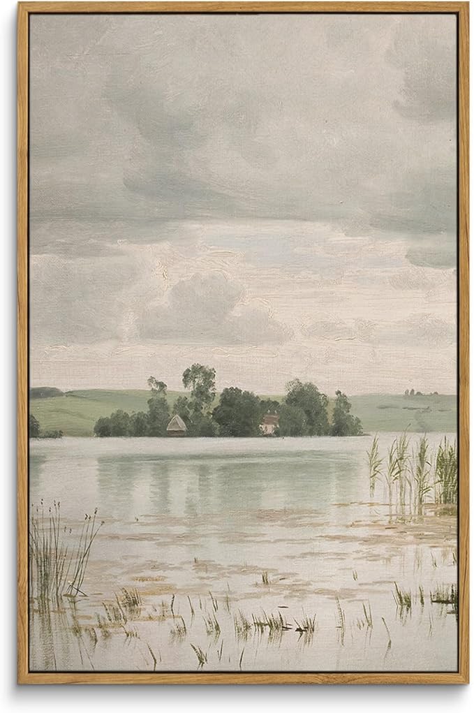 InSimSea Framed Canvas Prints Art Vintage Decor, Countryside Lakeside Landscape Paintings, Large Prints, Vintage Retro Wall Decorations for Bathroom Bedroom Living Room, 16"x24"