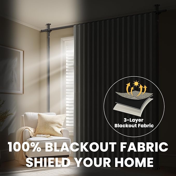 100% Blackout Room Divider Curtains Sets Grey W100 x L96 in 1 Panel No Drill