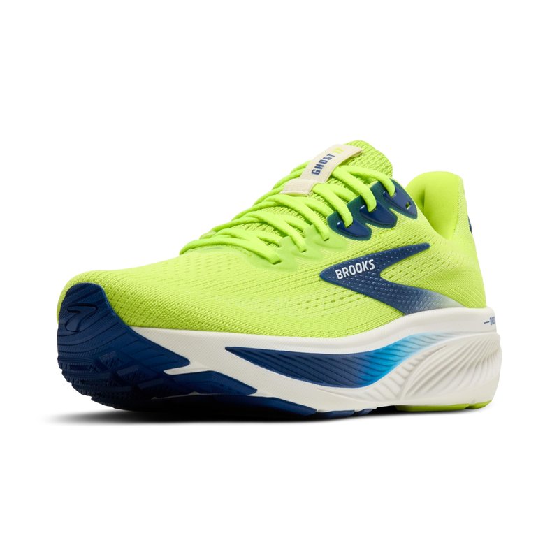 Brooks Men’s Ghost 17 Neutral Running Shoe - Acid Lime/Navy/White - 12 Medium