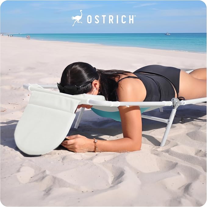 Ostrich the Ladies Comfort Lounger with Chest Support, Foldable and Portable Reclining Outdoor Patio Beach Lawn Camping Pool Tanning Chair, White