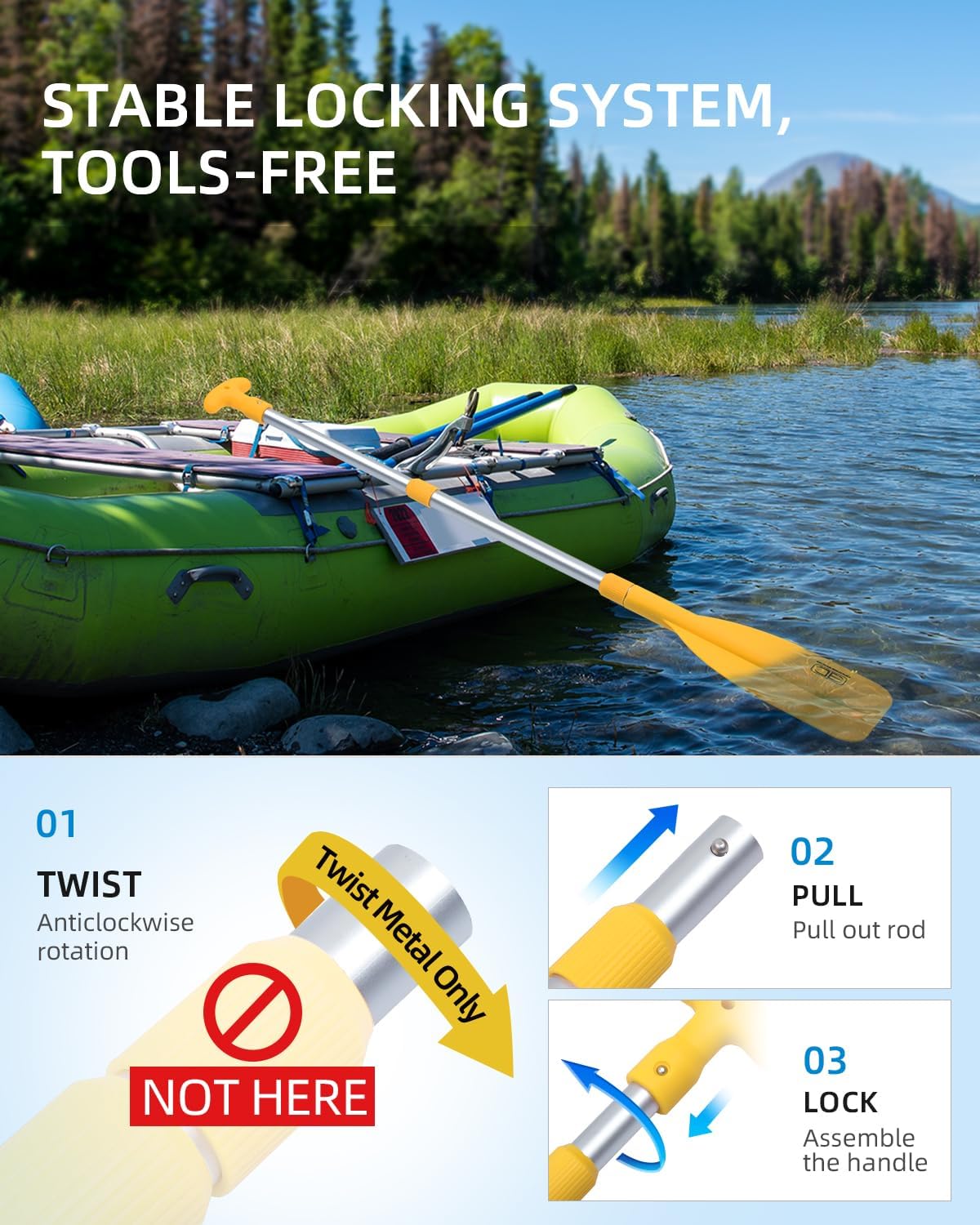 OCEANBROAD Telescoping Emergency Paddle - Adjustable 21'' to 42'' | Lightweight Aluminium Shaft for Kayaking