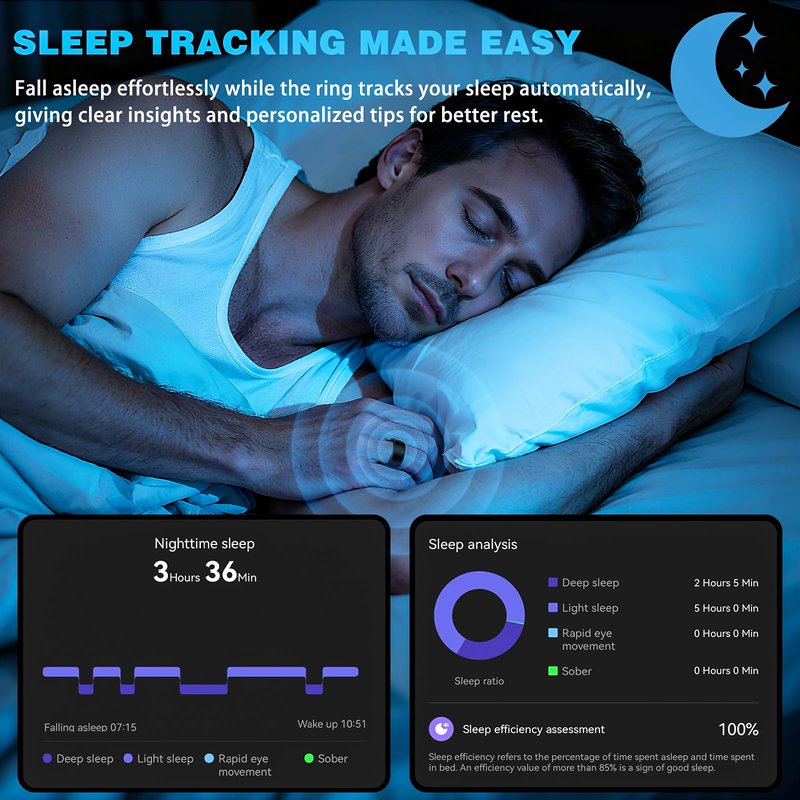 S SECRETTOP Smart Ring for Men Women, Fitness Ring with Sleep Tracker, IP68 Waterproof with Heart Rate, SpO2, Health Activity Trackers, Step Counting,Calorie Pedometer(Black 9)