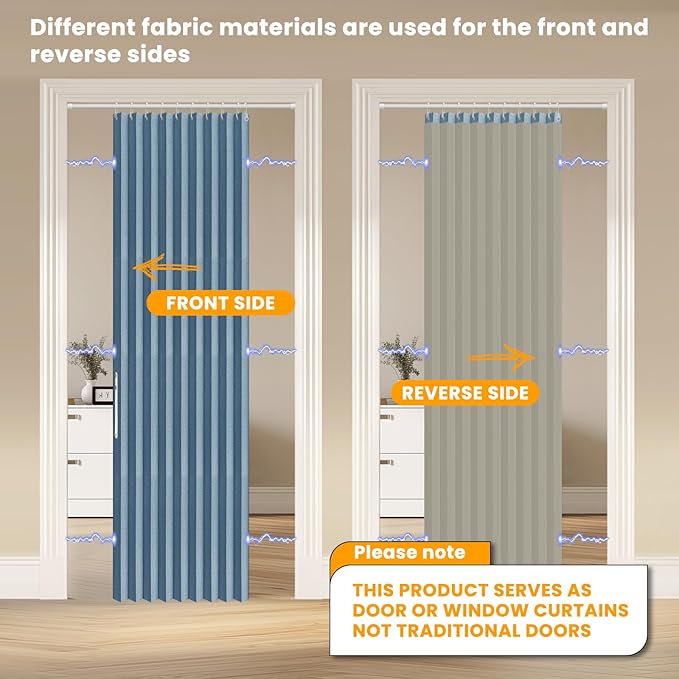 AJAZZ 100% Blackout Accordion Doors Interior Magnetic Door Curtain Closet Door