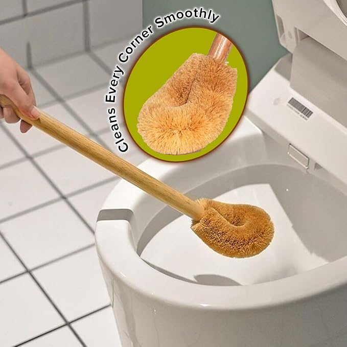 Wooden Toilet Brush with Coconut Shell Holder Eco-Friendly Wooden Toilet Bowl Cleaning Brush - Effective Toilet Cleaning Brush - Durable and Natural Toilet Cleaner