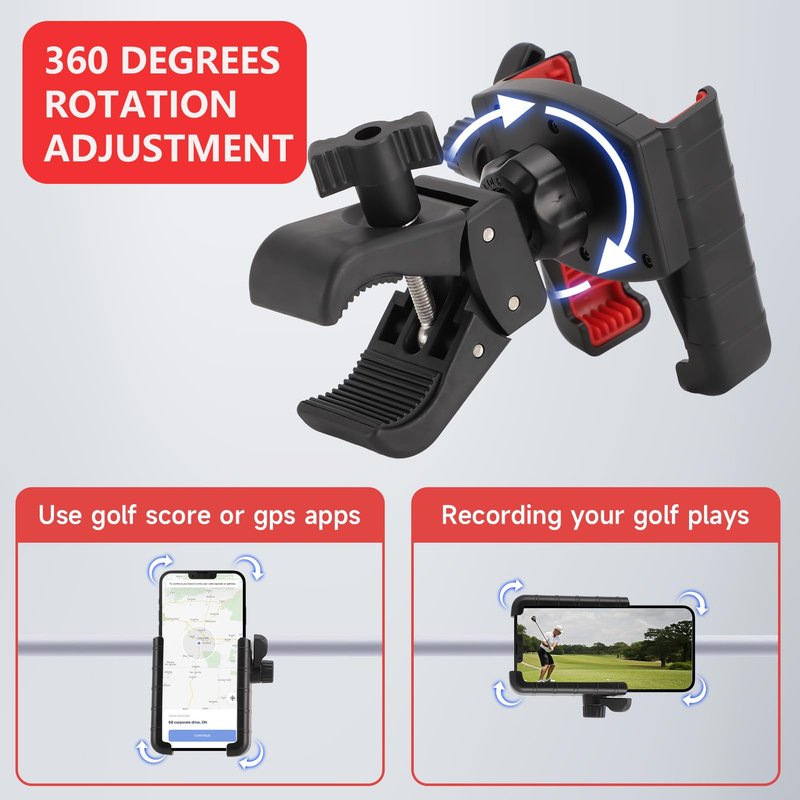 ZEMBSOYA Golfs Cart Phone Holder, Golfs Phone Mount 360 Degree Rotation, Cell Phone Holder for Golf Cart Compatible with All Smartphones and Phone Cases