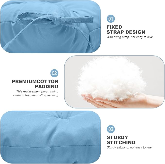 Porch Swing Cushions,Outdoor Cushions 3 Seater Replacement with Backrest, Waterproof Thickened Bench Cushion with Ties for Porch, Patio,Outdoor, Backyard and Garden (Sky Blue 60 * 40 in)