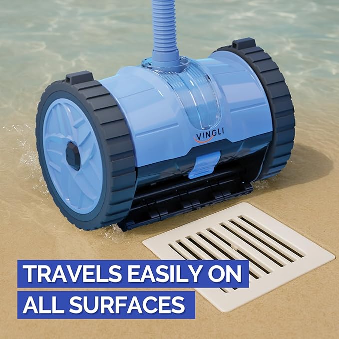 VINGLI Pool Vacuum Cleaner, Automatic Pool Sweeper for Ground&Inground Pools, Suction Side Wall-Climbing Sweeper with 39.6ft Tangle-Free Hose (Memory Blue&Gray)