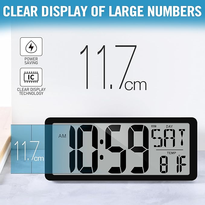 TXL 14.2"" Large Digital Wall Clock Battery Operated, Digital Clock Large