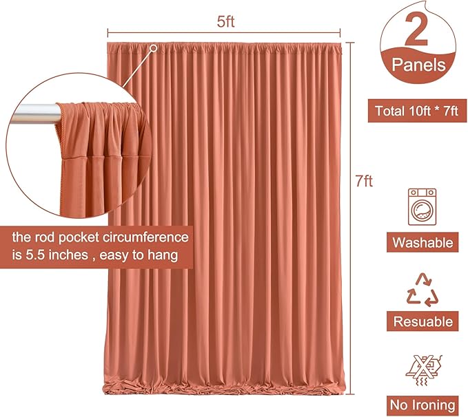 Rust Backdrop Curtain for Parties Wedding Wrinkle Free Red Photo Curtains Backdrop Drapes Fabric Decoration for Birthday Party Baby Shower Christmas 5ft x 7ft,2 Panels