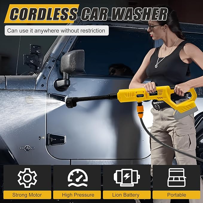 Cordless Portable Cleaning Tool Compatible with DeWalt 20V Battery, 800 PSI Brushless Handheld Cleaner Tool with 6 in 1 Nozzle, 16.4ft Hose, for Car, Garden, Floor, Fence Cleaning (NO Battery)