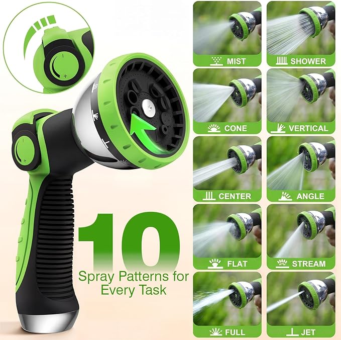 Retractable Garden Hose Reel 100FT x 1/2 in, Wall Mount Water Hose Reel for Outside with Auto Rewind, Tangle-Free Guide, 180° Swivel Bracket, Lock at Any Length, High-Pressure Flow, 10-Pattern Nozzle