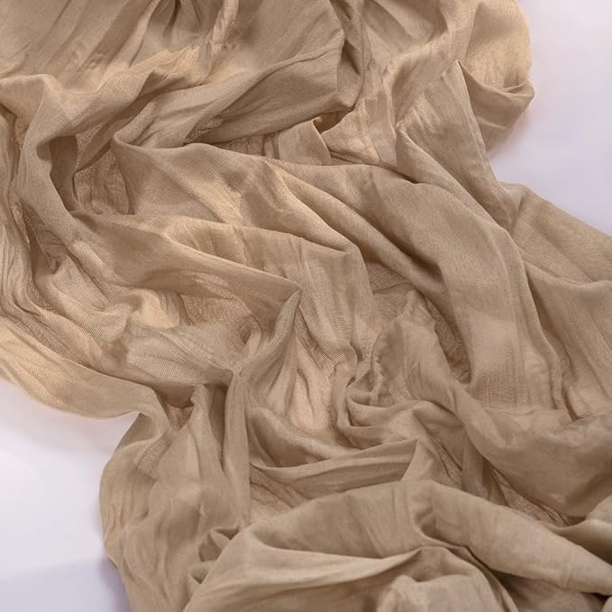 MLMC 3 Pack Nude Cheesecloth Table Runner 10ft Boho Rustic Gauze Taupe Cheese Cloth Table Runner Neutral Decor 35x120 Inches for Wedding Reception Outdoor Party Decor