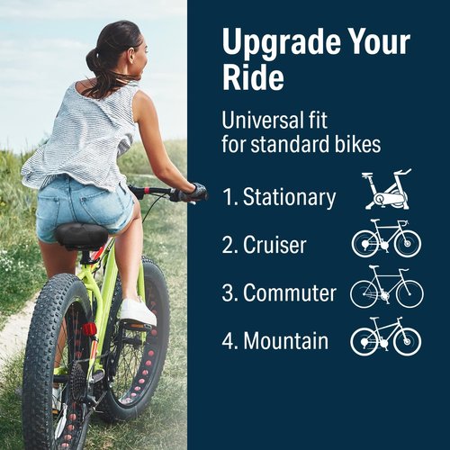 Bikeroo Wide Cruiser Saddle - Comfortable Seat for Indoor & Outdoor Bicycles - Steel Spring & Memory Foam