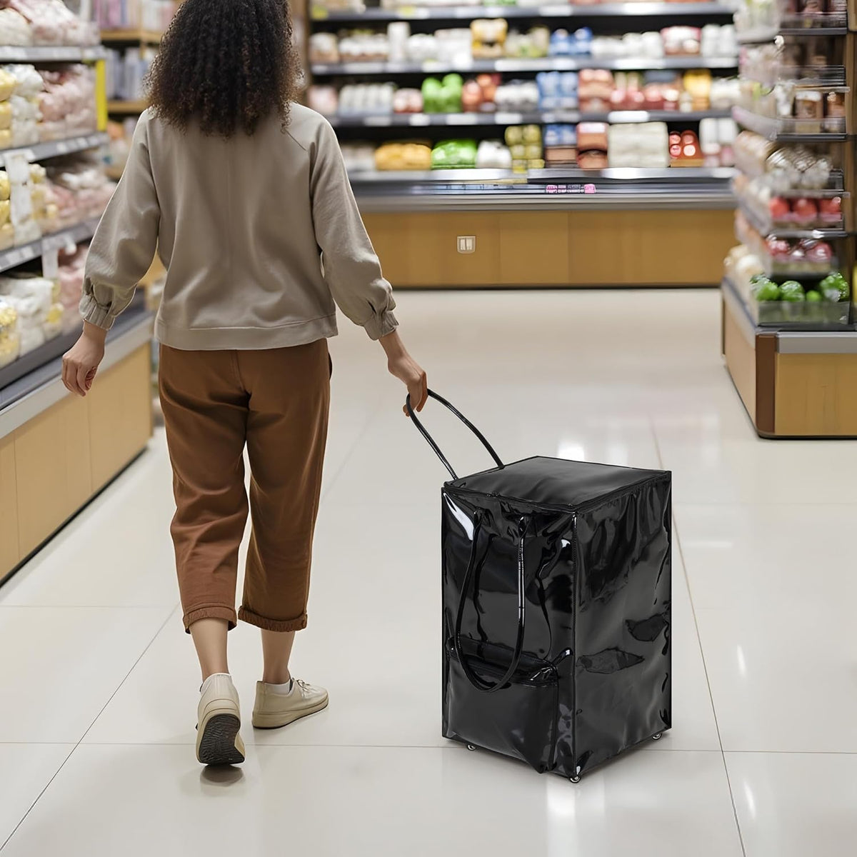 StorageWorks Rolling Grocery Cart - Zipper Closure Shopping Trolley with Handles | Durable and Portable