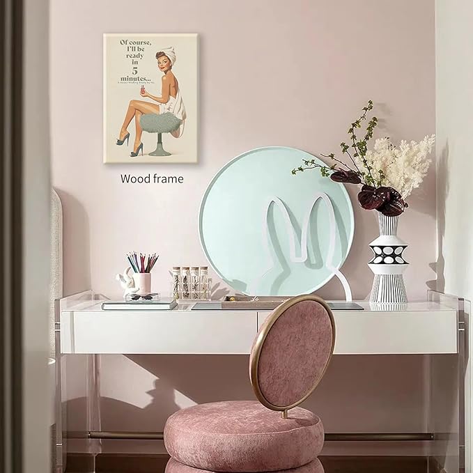 Boho Sage Green Bathroom Poster Vintage 70s Pin Up Girl Wall Art 24X36 inch