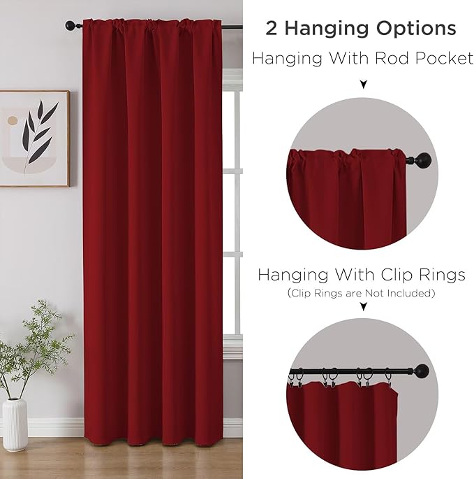 CUCRAF Red Blackout Curtains 84 inch Length 2 Panels Set, Rod Pocket Room