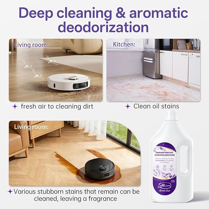 2.5L Floor Cleaning Solution Compatible with Roborock/Eufy/iRobot/Ecovacs/Dreame/Shark, Fragrance Deodorization, Deep Cleans for Multiple Hard Floors (2.5 Liter, 【Lavender】)