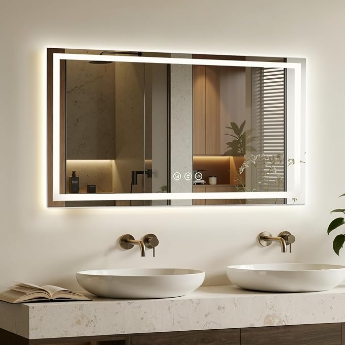 55X30 LED Bathroom Mirror with Lights, Backlit + Front Lit, Lighted Bathroom