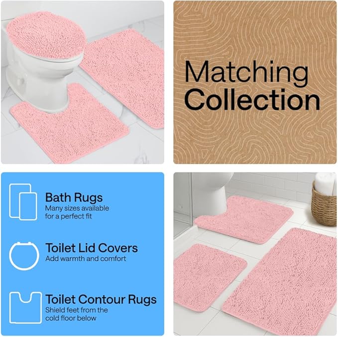 GORILLA GRIP Bath Rug Mat 30x20, Thick Soft Absorbent Chenille, Quick Dry Microfiber Mats, Rubber Backing Washable Shower Floor Rugs, US Designed Bathroom Bathmat Home Decor Accessories, Light Pink