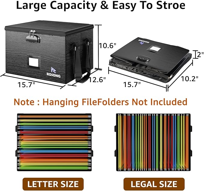 Fireproof Document Box File Organizer - Portable Locking Filing Storage Box with Handle Waterproof for Hanging Letter/Legal Folder Important Document