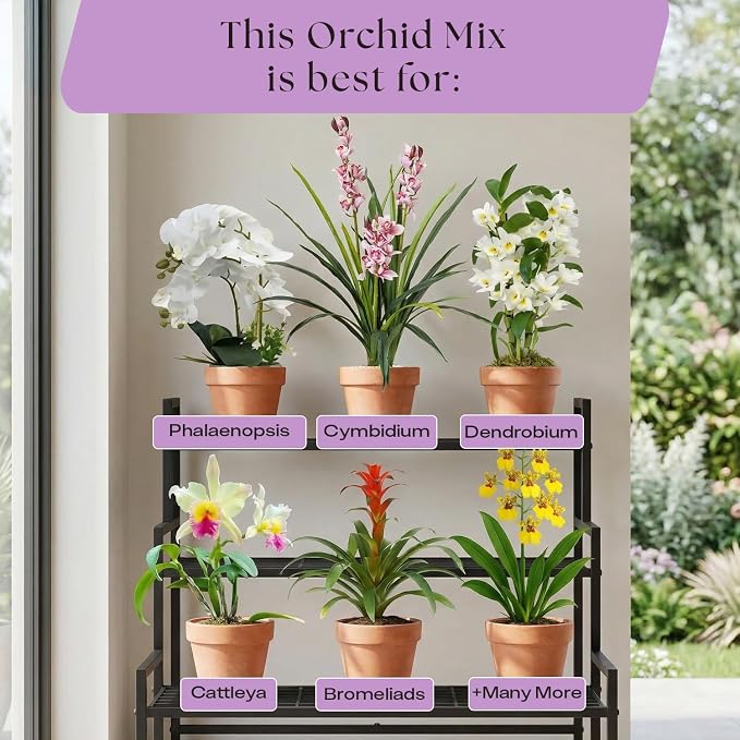 Rosy Soil Orchid Potting Mix - Biochar & Mycorrhizae Blend, Peat-Free Orchid Soil for Repotting, Phalaenopsis, Cattleya, Dendrobium - Ideal for Indoor Gardening - 4 Quarts