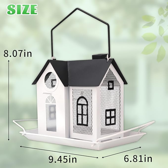 Solar Bird Feeder for Outdoors – White Metal Hanging Bird Feeder with Solar Light, Decorative Bird House Feeder for Cardinals, Finches, and Wild Birds, Weatherproof Backyard Garden Decor